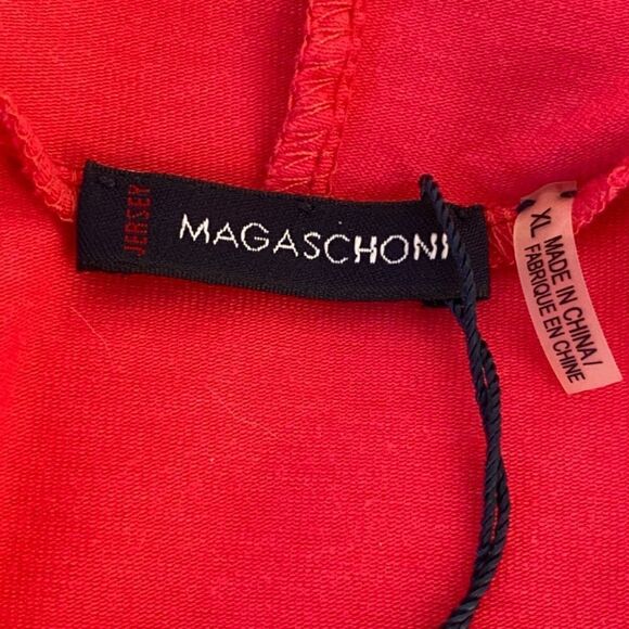 1421 Magaschoni Ruched Hot Pink Size XL V Neck Hood Top Kangaroo  Pocket NWT - Picture 7 of 8